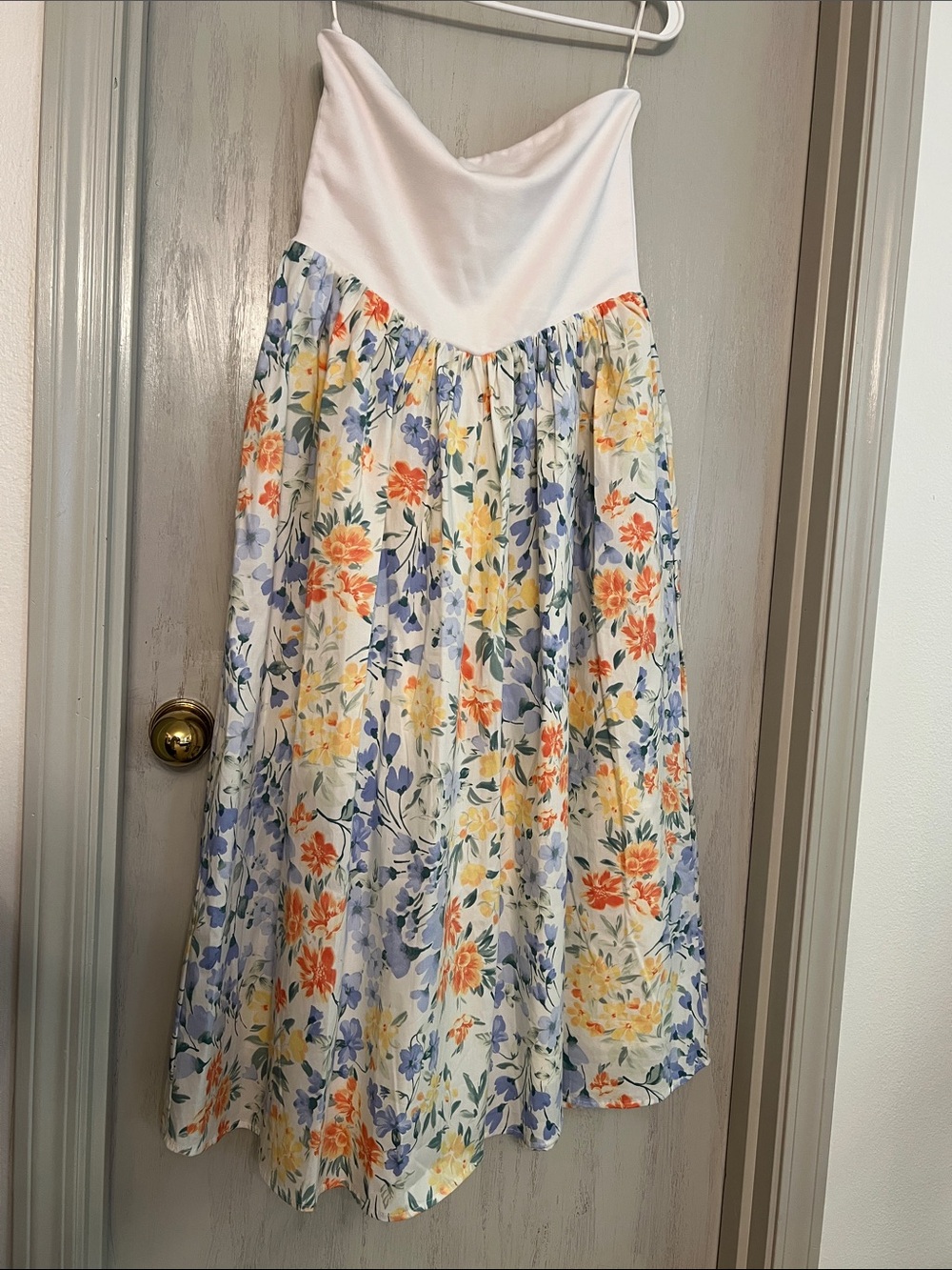 Altar'd State Strapless White Floral Print Midi Dress